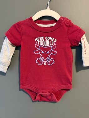 3M Carhartt Maroon Baby Bodysuit with Yellow Logo